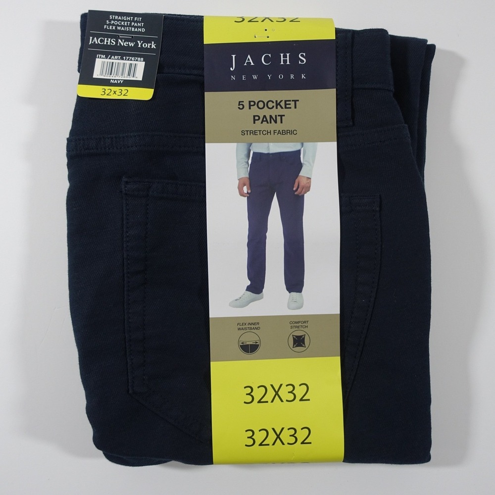 2 Pair Jachs New York Mens 32x32 Navy Gray 5 Pocket Stretch Fabric Pants - Picture 2 of 15